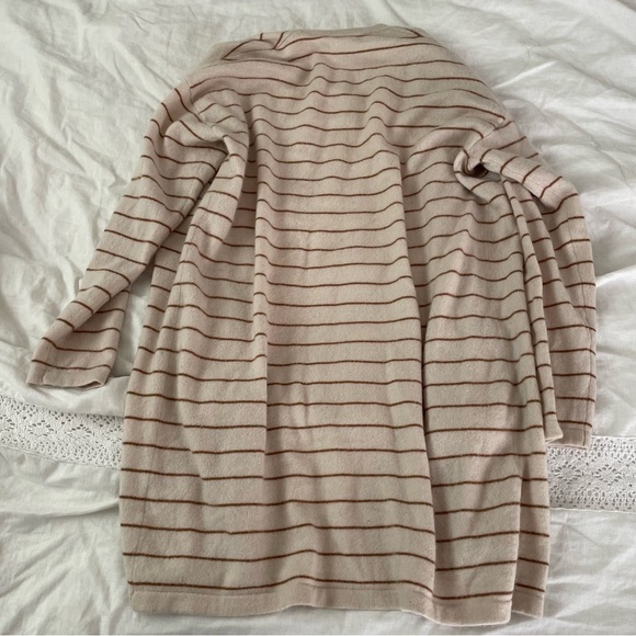 Garnet Hill SMALL 100% cashmere long stripe open cardigan sweater cream white - Picture 5 of 8